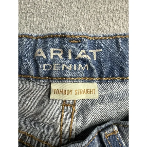 Ariat Ultra High Rise Tomboy Straight Jeans Womens 27R Light Wash Distressed - Picture 11 of 12